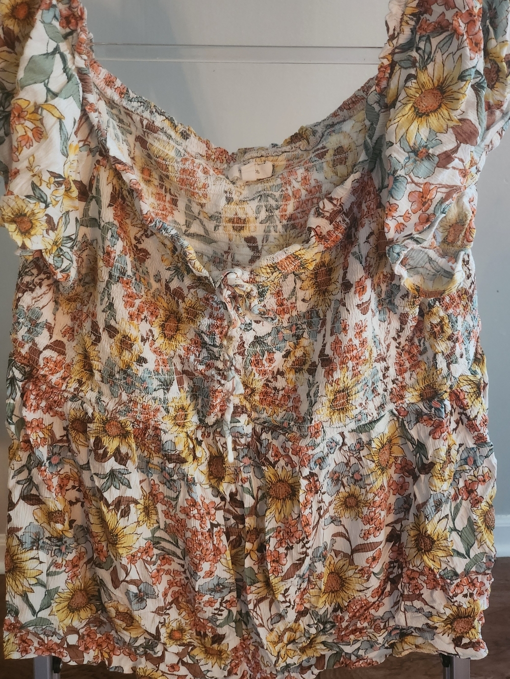 Maurices White Floral Smocked Ruffle Camisole with Yellow & Rust Blooms